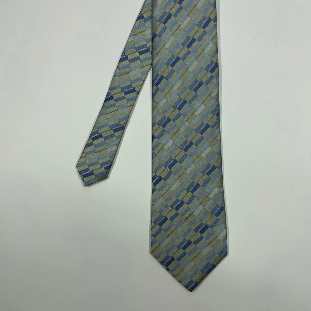 Kenneth Cole Reaction Blue Sage Geometric Silk Necktie Mens One Size